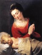 RUBENS, Pieter Pauwel Virgin in Adoration before the Christ Child f oil on canvas